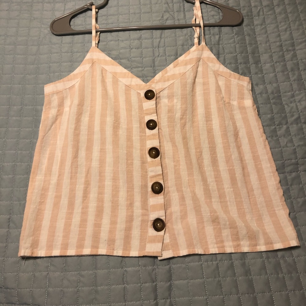 White and pink stripped button up cropped tank